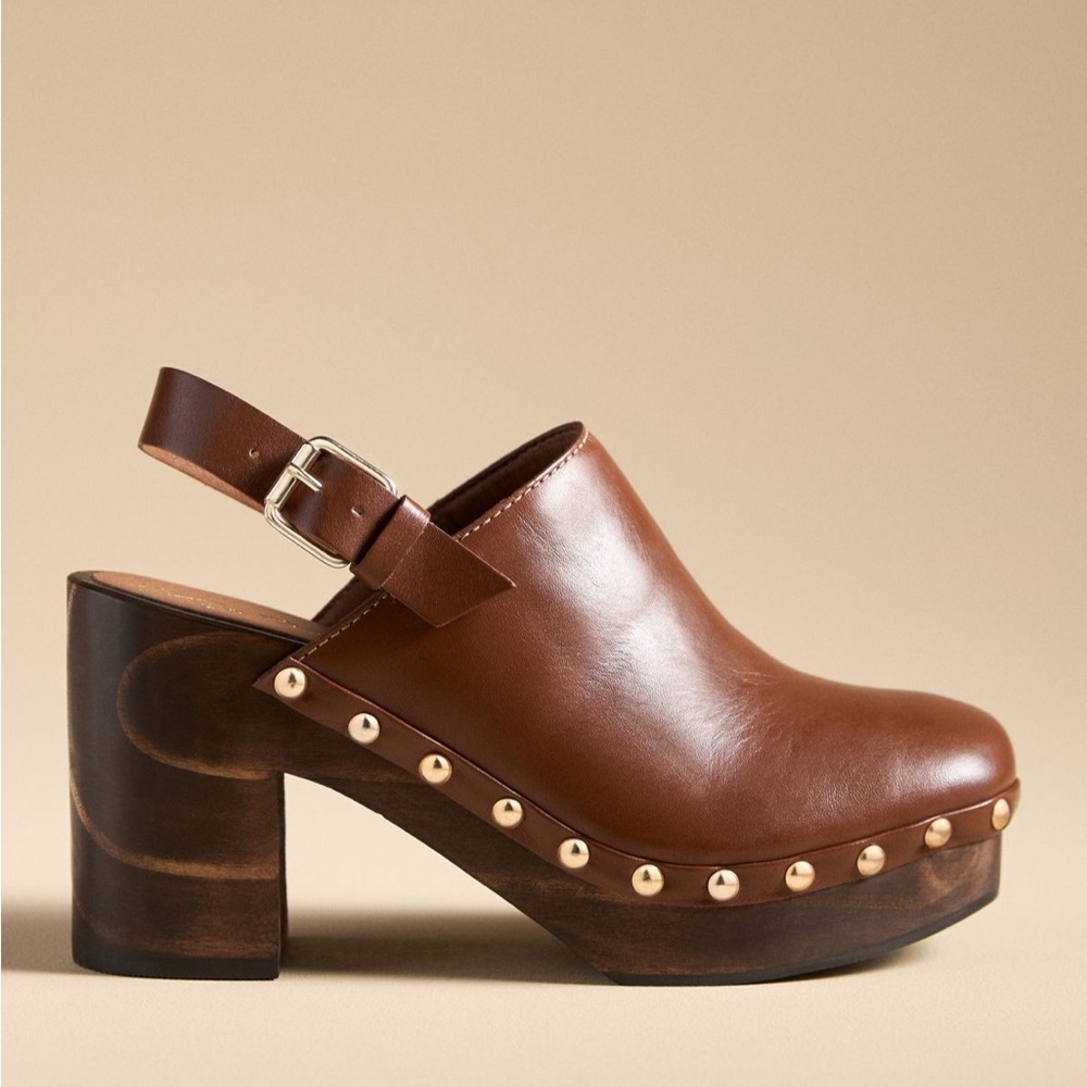Anthropolgie Brown Leather Studded Clogs